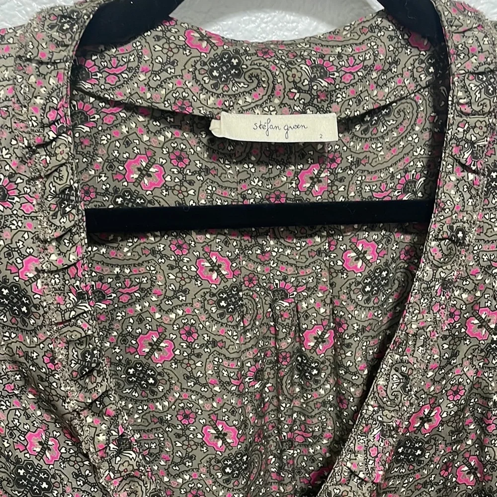 Stefan green, pink/taupe dress, size 2, 3/4 sleeve - Picture 4 of 7